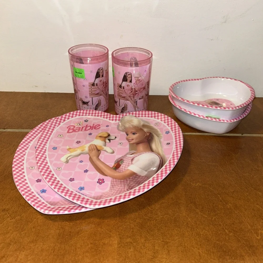 VINTAGE 1996 BARBIE 6 PIECE DINNERWARE SET BY ZAK DESIGNS PLATE CUP BOWL